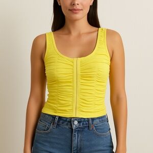 Shinestar Yellow Ruched Corset-Style Crop Top – Size S